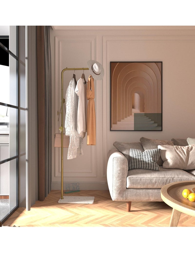 Gonice Gold Coat Racks, Metal Coat Racks Freestanding with Crossbar and 3 Hooks, Modern Coat Hanger with Marble Base, L Shaped Coat Stand for Entryway, Bedroom, Living Room, Office - Image 2